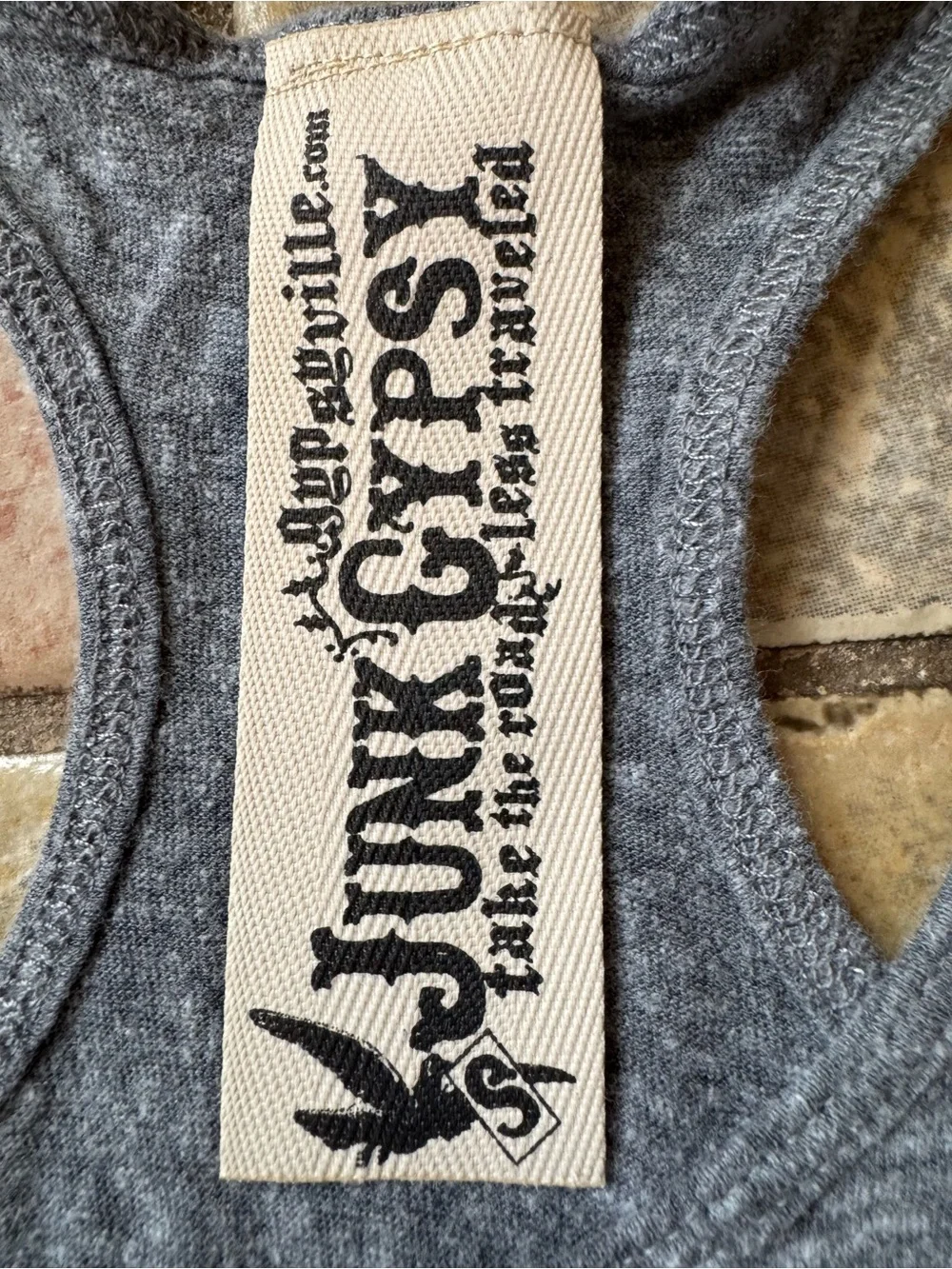 Junk Gypsy Gray Tank Top with Brown/Bronze “Honey Hush” Graphic Size Small - Picture 3 of 7